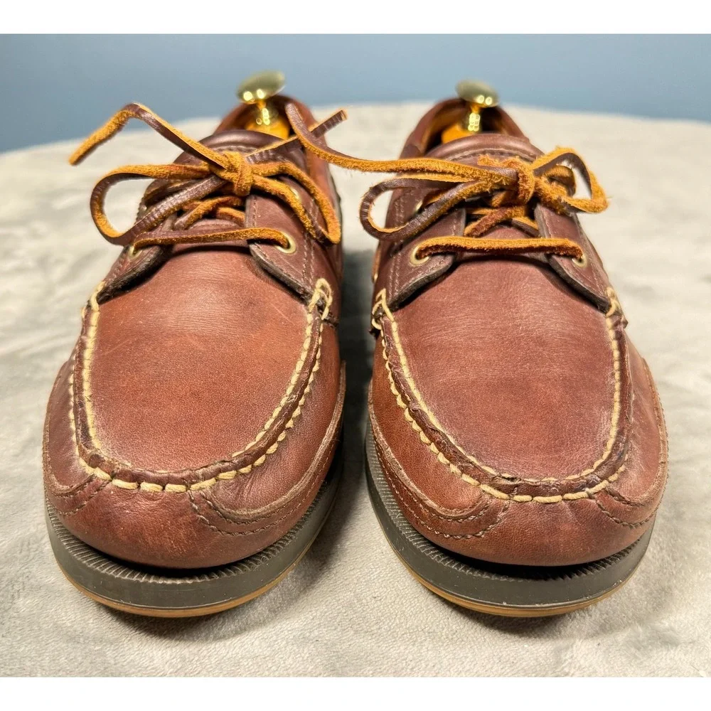 Cherokee Boat Shoes Mens 9 Brown Leather Moc Toe Lace Up Deck